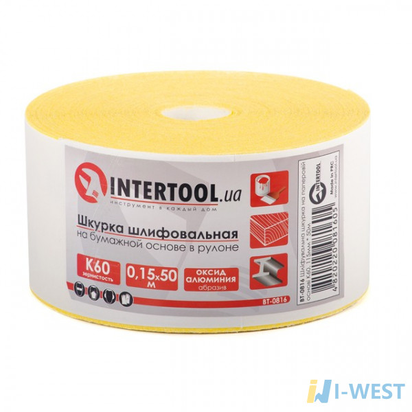Шлифовальная шкурка на бумажной основе К60, 115мм*50м. INTERTOOL BT-0816