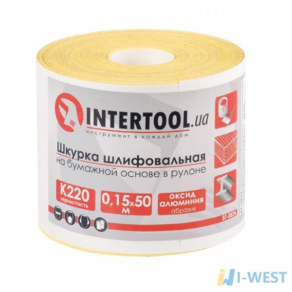 Шлифовальная шкурка на бумажной основе К220, 115мм*50м. INTERTOOL BT-0824