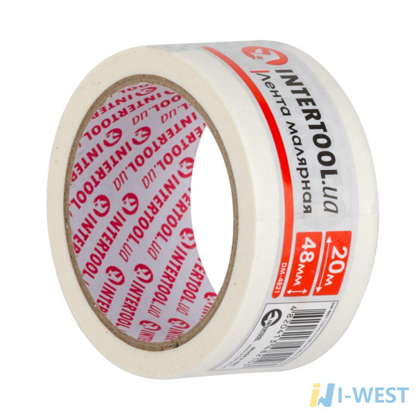 Малярська стрічка 48мм, 20м, біла INTERTOOL DM-4821 Малярська стрічка 48мм, 20м, біла INTERTOOL DM-4821