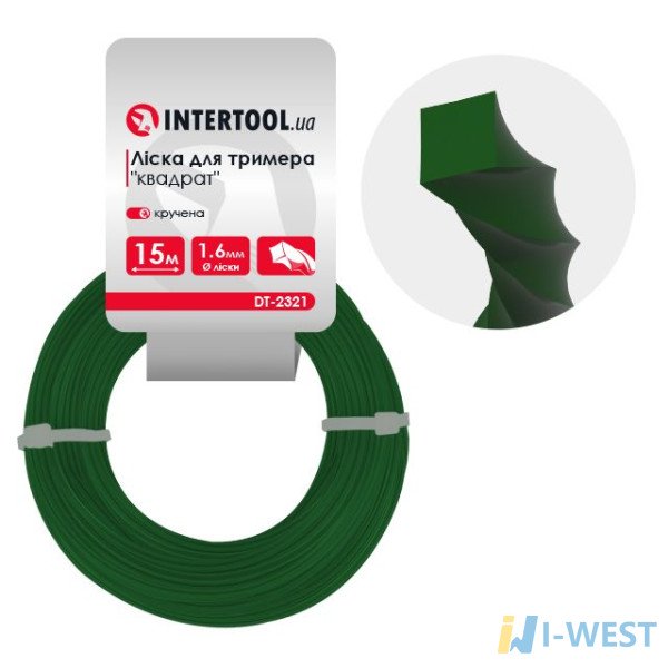 Волосінь для тримера "квадрат" кручена, 1.6 мм * 15 м INTERTOOL DT-2321 Волосінь для тримера "квадрат" кручена, 1.6 мм * 15 м INTERTOOL DT-2321