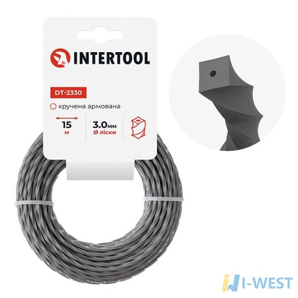 Волосінь для тримера "квадрат" кручена армована, 3,0 мм*15 м INTERTOOL DT-2330