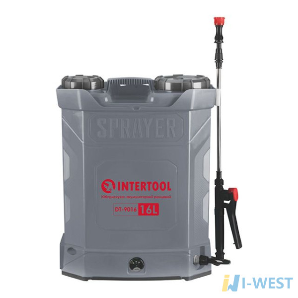 Обприскувач акумуляторний ранцевий 16 л, 3.1 л/хв, батарея 12 В/8 Аг INTERTOOL DT-9016