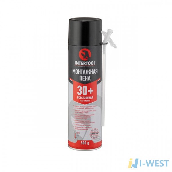 Піна монтажна, всесезонна, 500мл/500г. 35л. +, трубочка INTERTOOL FS-1150