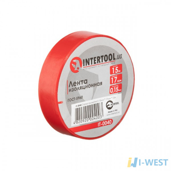 Стрічка ізоляційна 0.15мм * 17мм * 15м червона INTERTOOL IT - 0040 (IT-0040) Стрічка ізоляційна 0.15мм * 17мм * 15м червона INTERTOOL IT - 0040 (IT-0040)