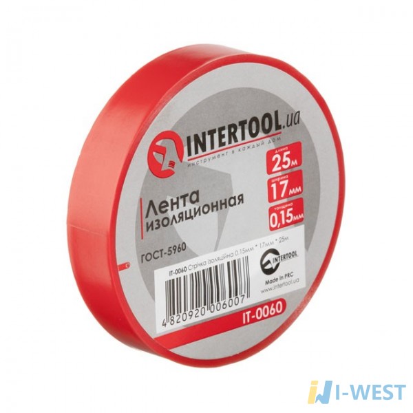 Стрічка ізоляційна 0.15мм * 17мм * 25м червона INTERTOOL IT - 0060 (IT-0060) Стрічка ізоляційна 0.15мм * 17мм * 25м червона INTERTOOL IT - 0060 (IT-0060)