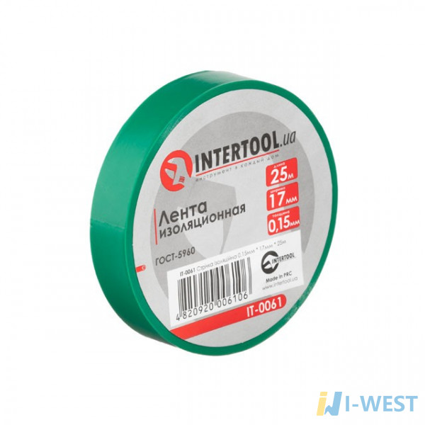 Стрічка ізоляційна 0.15мм * 17мм * 25м зелена INTERTOOL IT - 0061 (IT-0061) Стрічка ізоляційна 0.15мм * 17мм * 25м зелена INTERTOOL IT - 0061 (IT-0061)