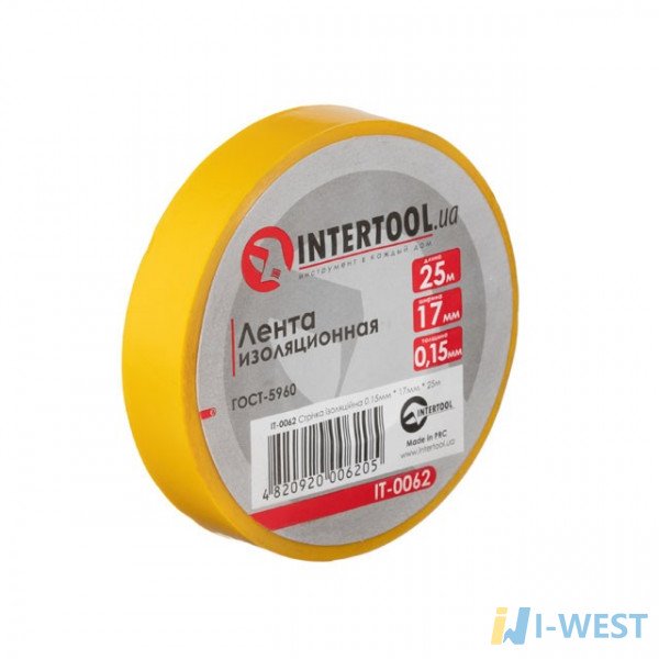 Лента изоляционная 0.15мм*17мм*25м желтая INTERTOOL IT-0062 Лента изоляционная 0.15мм*17мм*25м желтая INTERTOOL IT-0062