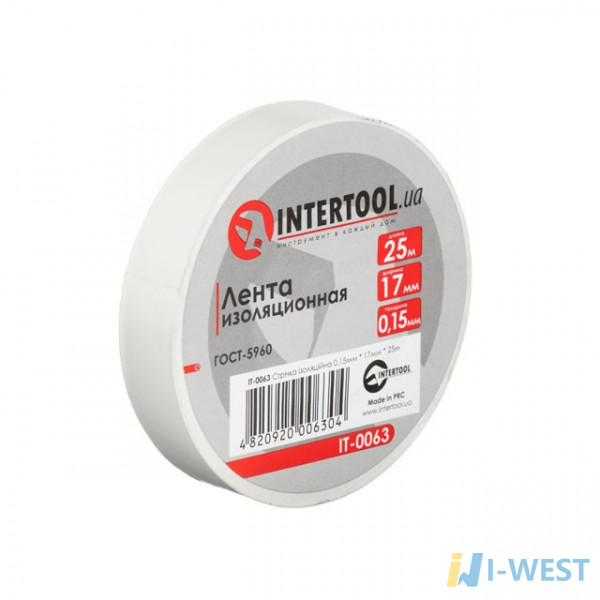 Стрічка ізоляційна 0.15мм * 17мм * 25м біла INTERTOOL IT - 0063 (IT-0063) Стрічка ізоляційна 0.15мм * 17мм * 25м біла INTERTOOL IT - 0063 (IT-0063)