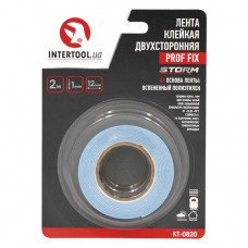 Стрічка клейка двостороння PROF FIX 12мм*2м*1мм, біла, спінений поліетилен, Storm INTERTOOL KT-0820