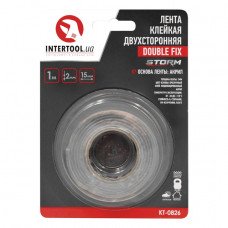 Стрічка клейка двостороння DOUBLE FIX 15мм*1м*2мм, прозора, акрил, Storm INTERTOOL KT-0826