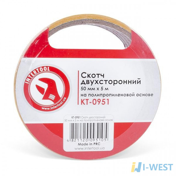 Скотч двухсторонний 50 мм*5 м на полипропиленовой основе INTERTOOL KT-0951 Скотч двухсторонний 50 мм*5 м на полипропиленовой основе INTERTOOL KT-0951