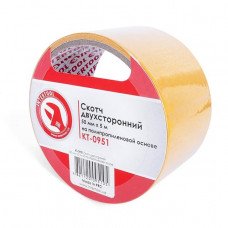 Скотч двосторонній 50 мм*5 м на поліпропіленовій основі INTERTOOL KT-0951 Скотч двосторонній 50 мм*5 м на поліпропіленовій основі INTERTOOL KT-0951