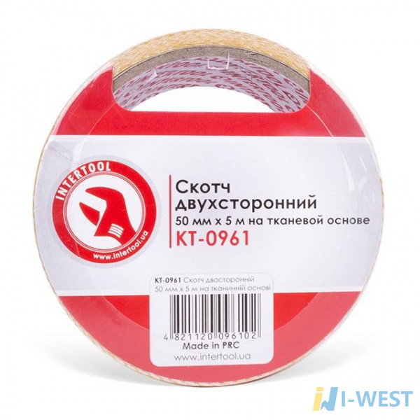 Скотч двухсторонний 50 мм*5 м на тканевой основе INTERTOOL KT-0961 Скотч двухсторонний 50 мм*5 м на тканевой основе INTERTOOL KT-0961
