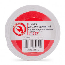 Скотч двосторонній 19 мм*1.5 м на спіненої основі INTERTOOL KT-0971