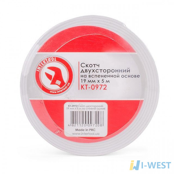 Скотч двосторонній 19 мм*5 м на спіненої основі INTERTOOL KT-0972 Скотч двосторонній 19 мм*5 м на спіненої основі INTERTOOL KT-0972