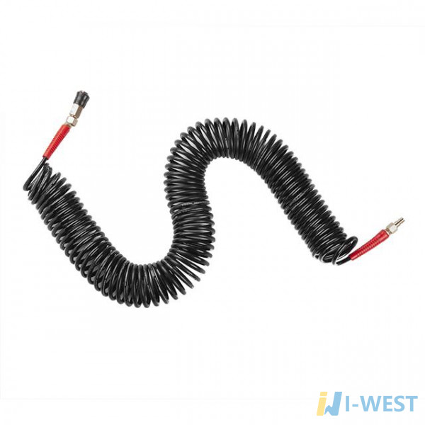Шланг BLACK M-Flex 5.5х8мм, 20м спіральний поліуретановий з поворотним шарніром, латунними швидкороз'ємними з'єднаннями STORM INTERTOOL PT-1792 Шланг BLACK M-Flex 5.5х8мм, 20м спіральний поліуретановий з поворотним шарніром, латунними швидкороз'ємними з'єднаннями STORM INTERTOOL PT-1792