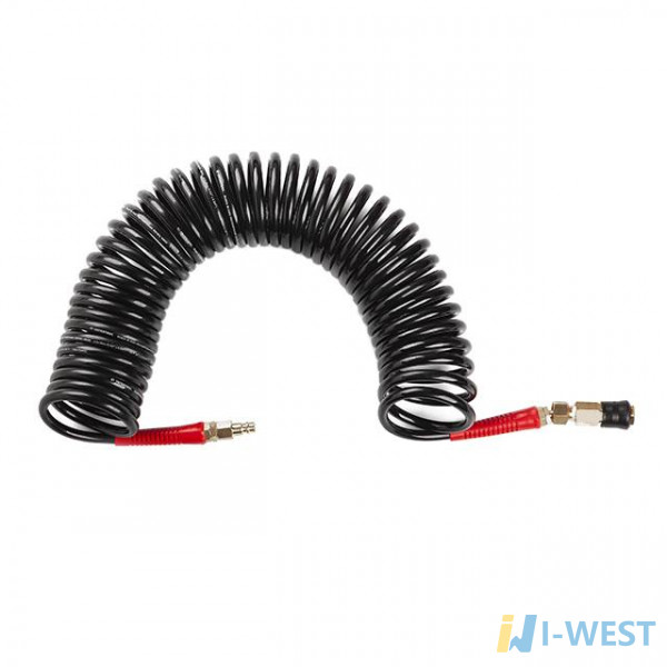 Шланг BLACK M-Flex 6,5х10мм, 10м спіральний поліуретановий з поворотним шарніром, латунними швидкороз'ємними з'єднаннями STORM INTERTOOL PT-1793
