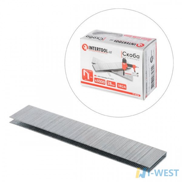 Скоба для степлера РТ-1612 28мм (18GA) 5,7(5,8)x1,25x1,0мм 5000шт/упак INTERTOOL PT-8328 Скоба для степлера РТ-1612 28мм (18GA) 5,7(5,8)x1,25x1,0мм 5000шт/упак INTERTOOL PT-8328