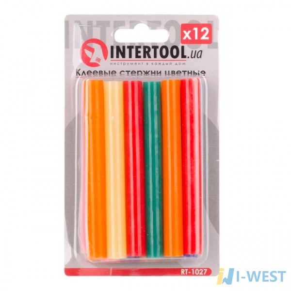 Комплект кольорових клейових стрижнів 11.2 мм*100мм, 12шт INTERTOOL RT-1027