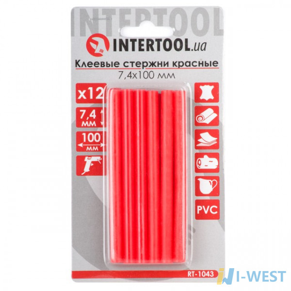 Комплект червоних клейових стрижнів 7.4 мм*100мм, 12шт. INTERTOOL RT-1043