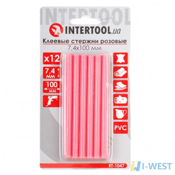 Комплект рожевих клейових стрижнів 7.4 мм*100мм, 12шт. INTERTOOL RT-1047 Комплект рожевих клейових стрижнів 7.4 мм*100мм, 12шт. INTERTOOL RT-1047