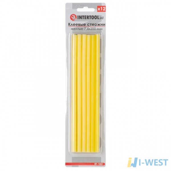 Комплект жовтих клейових стрижнів 7.4 мм*200мм, 12шт. INTERTOOL RT-1051
