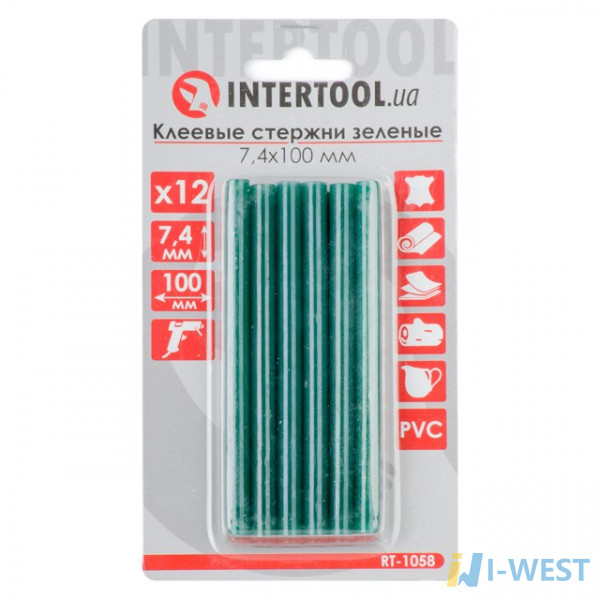 Комплект зеленых клеевых стержней 7.4мм*100мм, 12шт. INTERTOOL RT-1058
