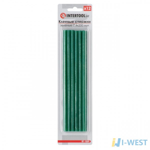 Комплект зелених клейових стрижнів 7.4 мм*200мм, 12шт. INTERTOOL RT-1059