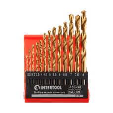 Набор сверл по металлу DIN338 HSS 13шт (2-8мм), покрытие Ti INTERTOOL SD-0014 Набор сверл по металлу DIN338 HSS 13шт (2-8мм), покрытие Ti INTERTOOL SD-0014