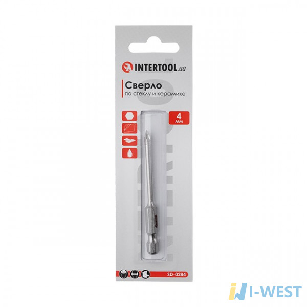 Свердло по склу та кераміці 4мм HEX 1/4''(6.35mm) INTERTOOL SD-0284 Свердло по склу та кераміці 4мм HEX 1/4''(6.35mm) INTERTOOL SD-0284