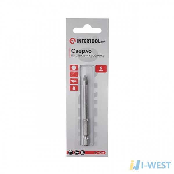 Свердло по склу та кераміці 6мм HEX 1/4''(6.35mm) INTERTOOL SD-0286 Свердло по склу та кераміці 6мм HEX 1/4''(6.35mm) INTERTOOL SD-0286