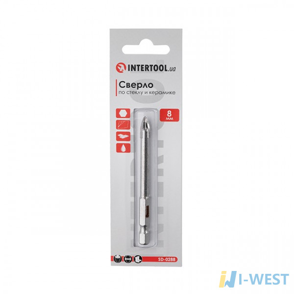 Сверло по стеклу и керамике 8мм HEX 1/4''(6.35mm) INTERTOOL SD-0288