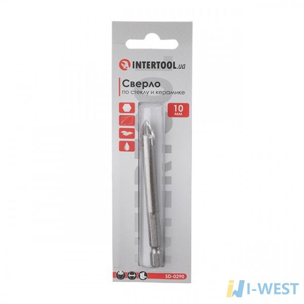 Свердло по склу та кераміці 10мм HEX 1/4''(6.35mm) INTERTOOL SD-0290 Свердло по склу та кераміці 10мм HEX 1/4''(6.35mm) INTERTOOL SD-0290