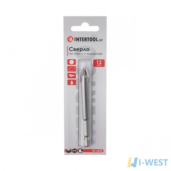 Сверло по стеклу и керамике 12мм HEX 1/4''(6.35mm) INTERTOOL SD-0292