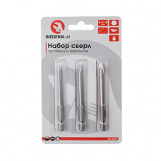 Набір свердел по склу та кераміці 5+6+8 мм HEX 1/4''(6.35mm) INTERTOOL SD-0293