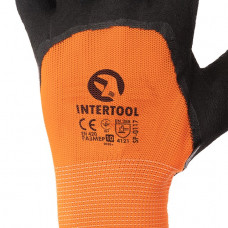 Рукавичка помаранчева в'язана синтетична , посилена , покрита чорним спіненого латексу 10 " INTERTOOL SP - 0117  (SP-0117)