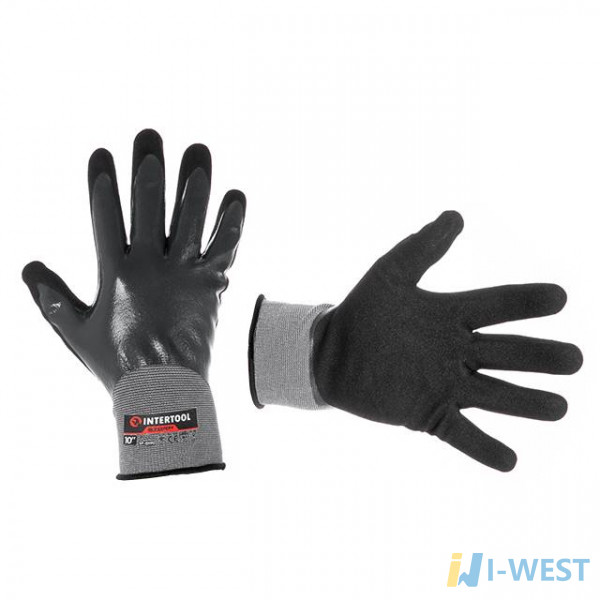 Рукавичка трикотажна синтетична, повне двошарове нітрилове покриття, базове гладке, пористе на долоні, дихаюча, 10 "STORM INTERTOOL SP-0190 Рукавичка трикотажна синтетична, повне двошарове нітрилове покриття, базове гладке, пористе на долоні, дихаюча, 10 "STORM INTERTOOL SP-0190