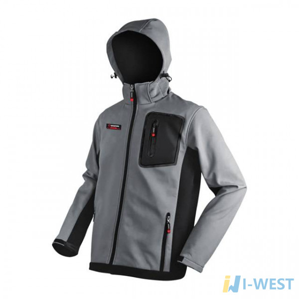 Куртка SOFTSHELL світло- сіро - чорна, з капюшоном, тришарова, тканина стрейч SOFTSHEL 300 GSM 100D з водо і вітро захистом, 96% поліестр і 4% еластан, один зовнішній і два бічні кишені, розмір L INTERTOOL SP-3123 Куртка SOFTSHELL світло- сіро - чорна, з капюшоном, тришарова, тканина стрейч SOFTSHEL 300 GSM 100D з водо і вітро захистом, 96% поліестр і 4% еластан, один зовнішній і два бічні кишені, розмір L INTERTOOL SP-3123