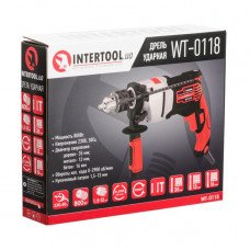 Дриль ударний 800Вт, 0-2900об/хв,1.5-13 мм, метал. корпус редуктора INTERTOOL WT-0118