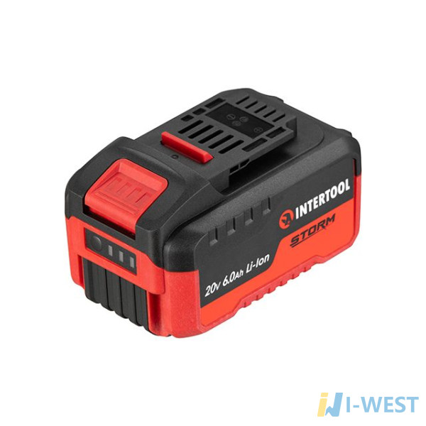 Акумулятор 20 В, літій-іон, 6.0 Ач, індикатор рівня заряду INTERTOOL WT-0342 Акумулятор 20 В, літій-іон, 6.0 Ач, індикатор рівня заряду INTERTOOL WT-0342