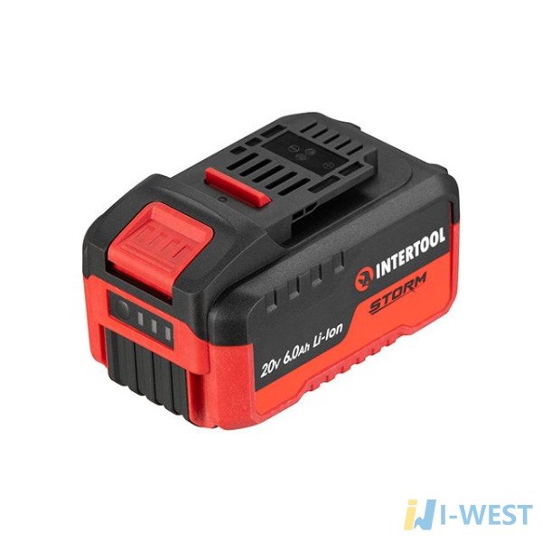 Акумулятор 20 В, літій-іон, 6.0 Ач, індикатор рівня заряду INTERTOOL WT-0342 Акумулятор 20 В, літій-іон, 6.0 Ач, індикатор рівня заряду INTERTOOL WT-0342