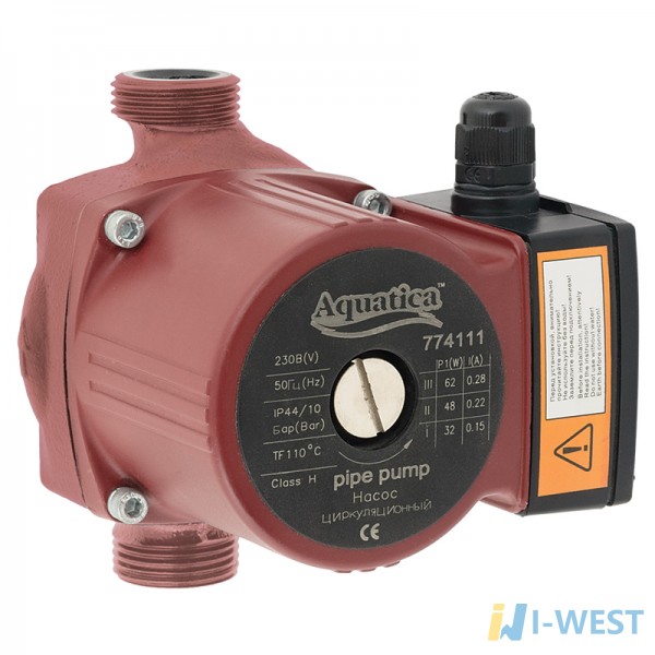 Насос циркуляційний 100Вт Hmax 6м Qmax 75л/хв Ø1½" 180мм гайки Ø1" AQUATICA (774132) SIGMA