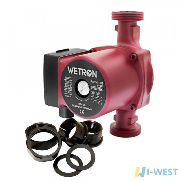 Насос циркуляційний 75Вт Hmax 4м Qmax 40л/хв Ø1½ 180мм бордо гайки Ø1 Wetron (774212) SIGMA Насос циркуляційний 75Вт Hmax 4м Qmax 40л/хв Ø1½ 180мм бордо гайки Ø1 Wetron (774212) SIGMA