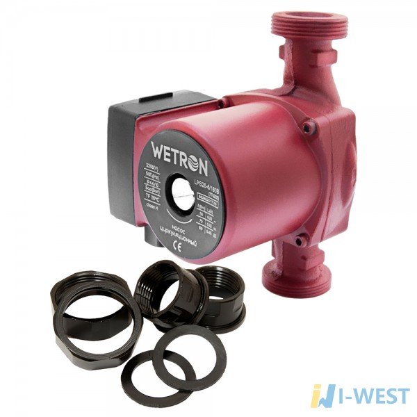Насос циркуляционный 100Вт Hmax 6м Qmax 50л/мин Ø1½" 180мм бордо + гайки Ø1" Wetron (774232) SIGMA
