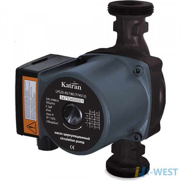 Насос циркуляционный 65Вт Hmax 4м Qmax 63л/мин Ø1½ 180мм + гайки Ø1 Katran (774512) SIGMA Насос циркуляционный 65Вт Hmax 4м Qmax 63л/мин Ø1½ 180мм + гайки Ø1 Katran (774512) SIGMA