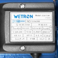 Насос відцентровий самовсмоктуючий 1.1 кВт Hmax 45м Qmax 85л/хв Wetron (775035) SIGMA