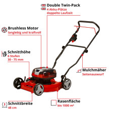 Акумуляторна безщіткова мульчуюча газонокосарка GE-CM 36/48 Li M-Solo Einhell (3413054 )