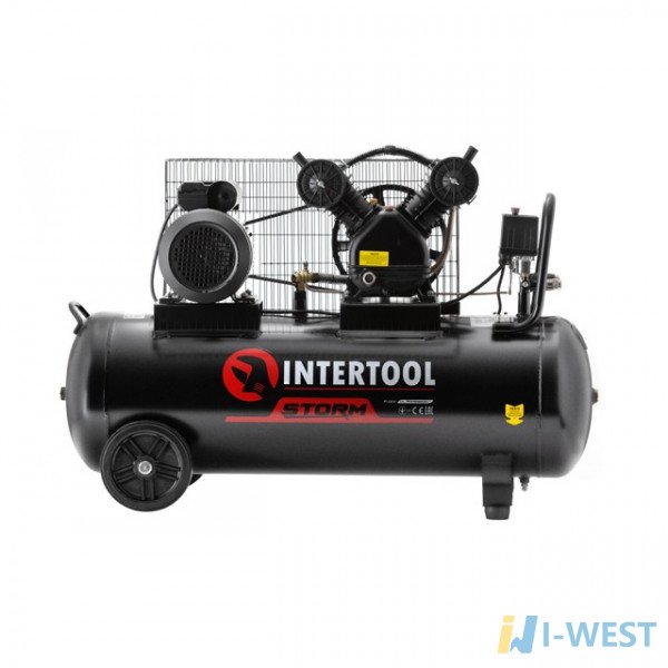 Компресор 100 л, 4 HP, 3 кВт, 220 В, 8 атм, 500 л/хв, 2 циліндра INTERTOOL PT-0014