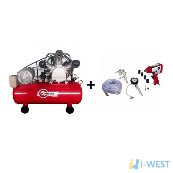 Компресор INTERTOOL PT-0052 + подарунок набір пневмоаксесуарів авто Einhell 10 шт (4020565) (PT-0052+aktsiya)