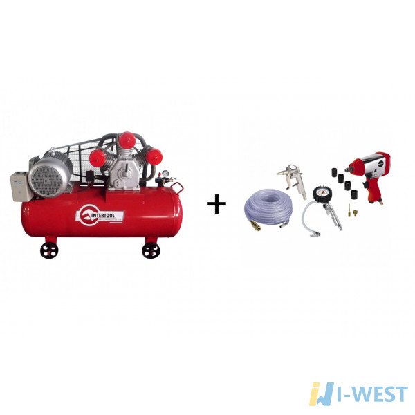 Компресор INTERTOOL PT-0050 + подарунок набір пневмоаксесуарів авто Einhell 10 шт (4020565) (PT-0050+aktsiya)